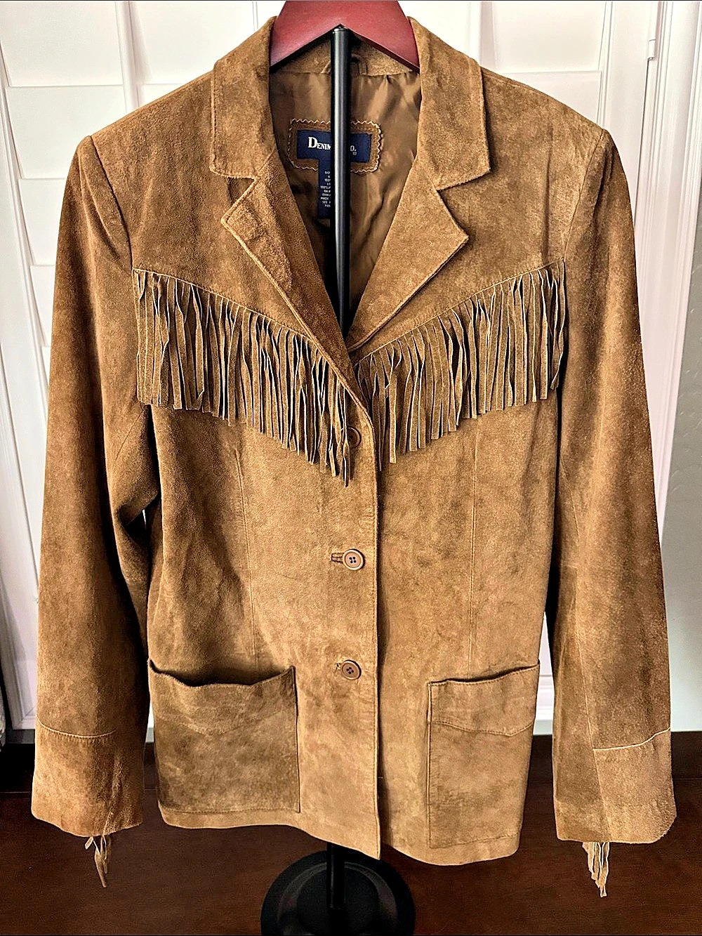 Denim & Co. Women's Leather Fringe Jacket Brown Medium